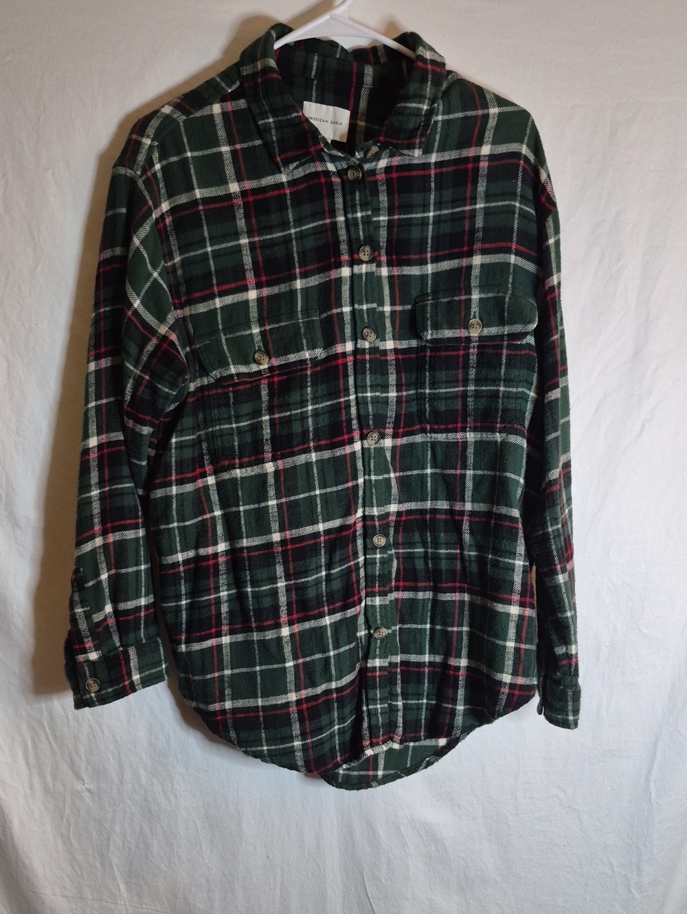 American Eagle Outfitters Dark Green Plaid Button-Down Shirt